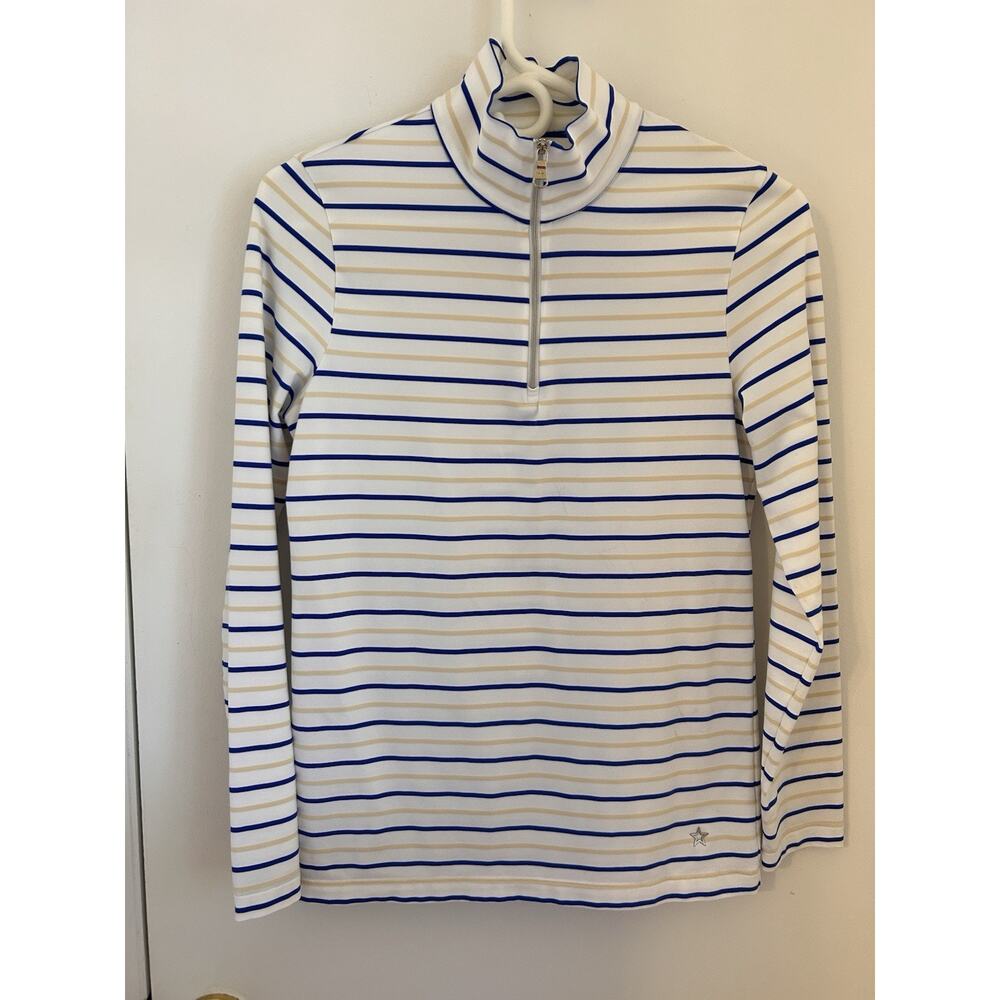 Lohla Sport Women’s The Simone Long Sleeve 1/4 Zip Alternating Stripes Shirt M